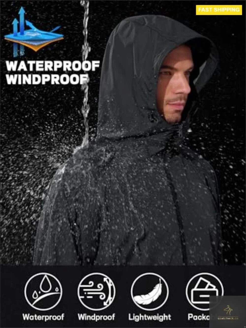 Men's Waterproof Windbreaker Rain Jacket Lightweight Packable Hiking Cycling